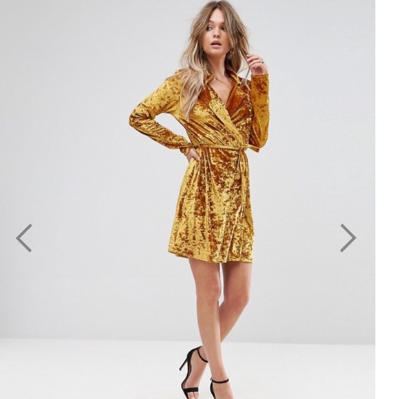 gold velvet wrap dress